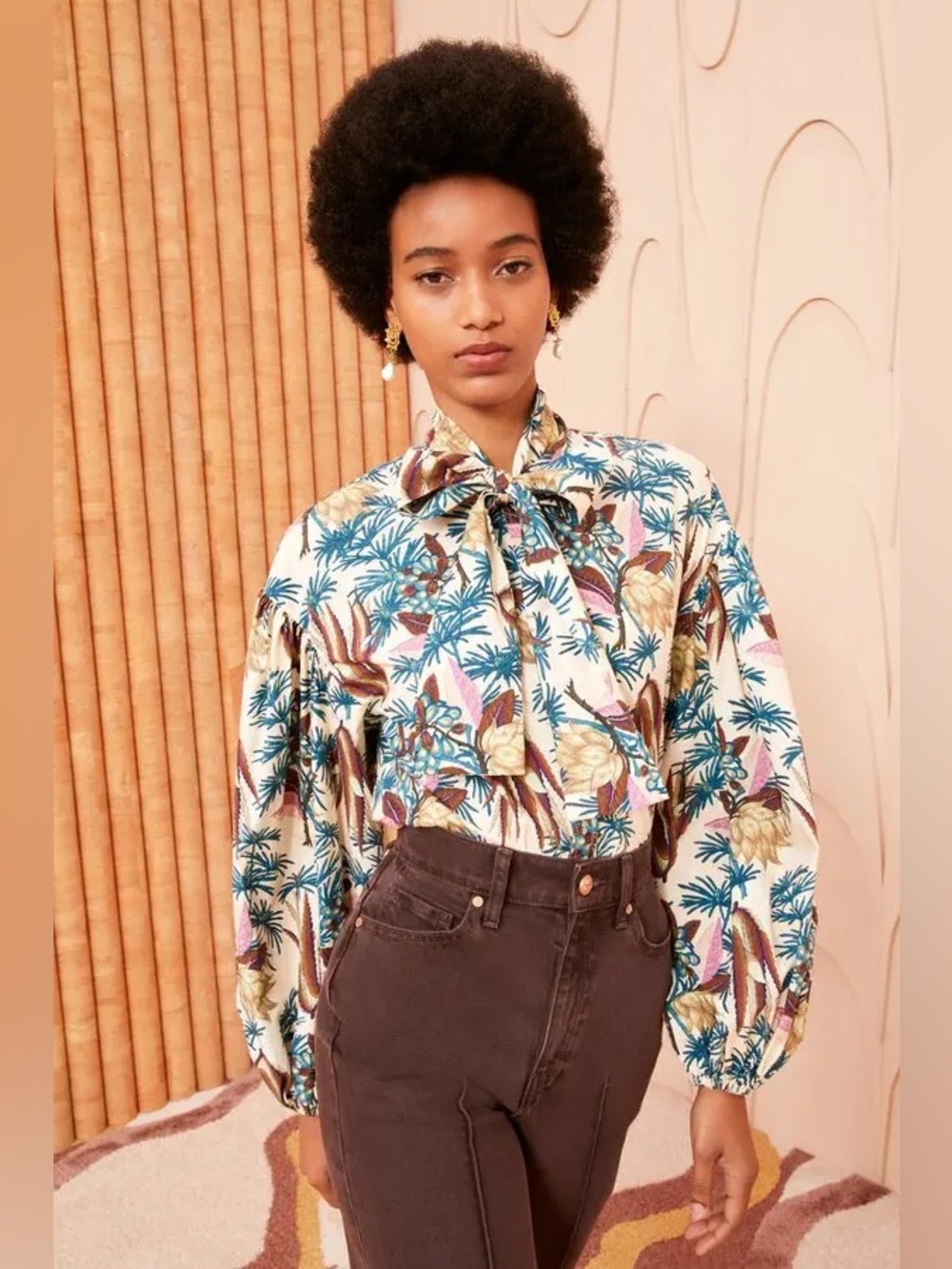 Ulla Johnson Alberta Floral Tie Neck Blouse Women’s Size 4
